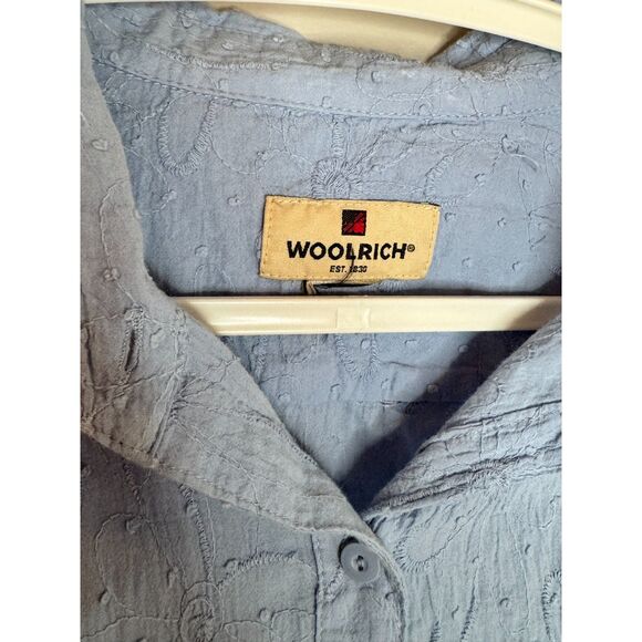 Vintage Woolrich Women’s Baby Blue Textured Floral Cotton Shirt XL - Picture 7 of 7